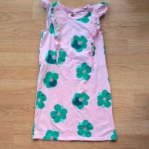 Tea Collection Pink Dress with Green Floral Pattern